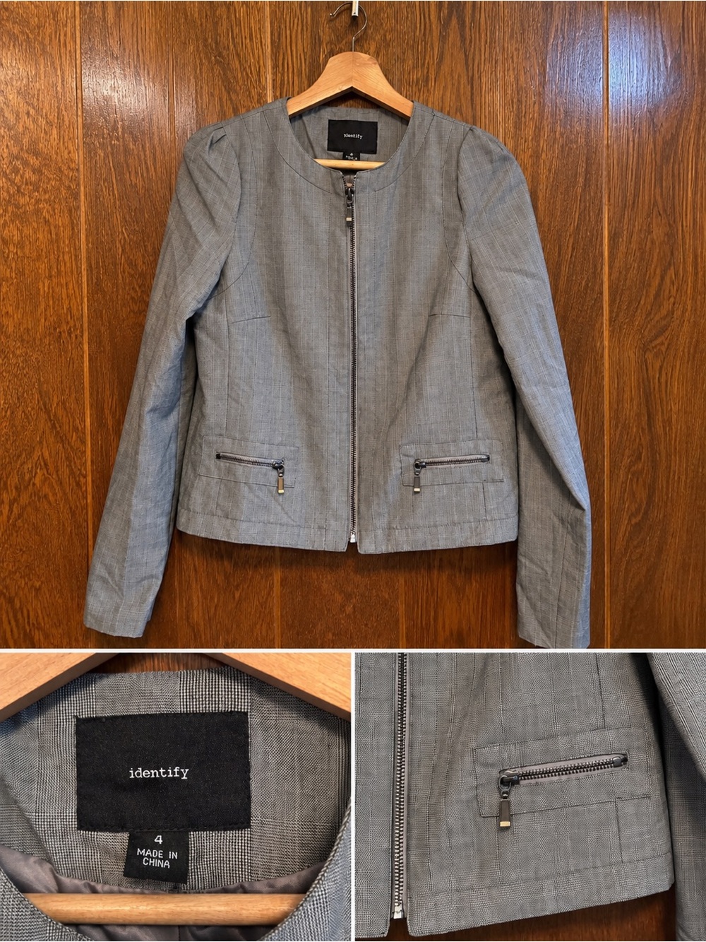 Identify Women’s Gray Zip-Front Blazer